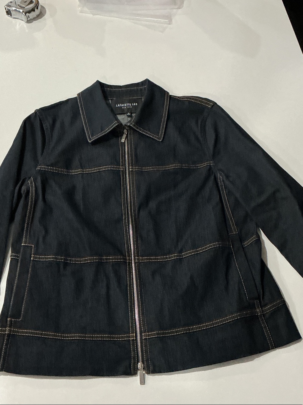Lafayette 148 New York Black Men's Contrast-Stitch Zip Jacket